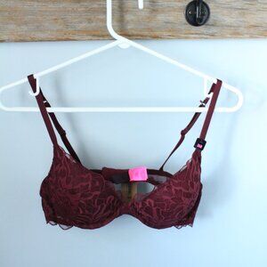 La Senza Size 36B Obsession Plunge Bra Burgundy Lace